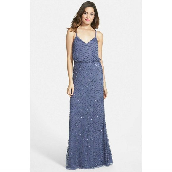 NEW Adrianna Papell Embellished Blouson Gown in Dark Heather [Size 4 ]‎ - Picture 10 of 11
